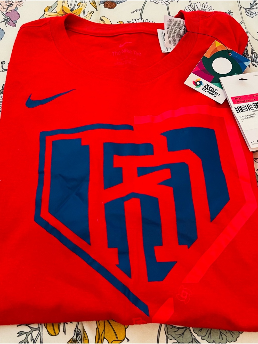 Nike Red Short Sleeve Tee with Navy Graphic Swoosh